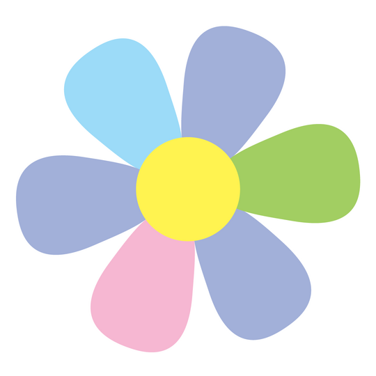 Image of a cartoon retro flower with colorful petals